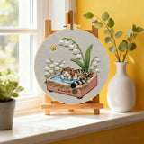 Cozy Cat & Lily of the Valley Embroidery Kit Kits For Stitchers