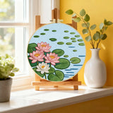 Lotus Flower Pond Punch Needle Wall Art – Handmade Embroidery Hoop Decor for Nursery & Cozy Rooms