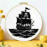 Black Pirate Ship Embroidery Kit – Skull & Crossbones Nautical Design Kits For Stitchers