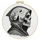 Grim Reaper Embroidery DIY Kit – Gothic Skull Beginner Stitching Kit with Hoop, Pattern & Threads