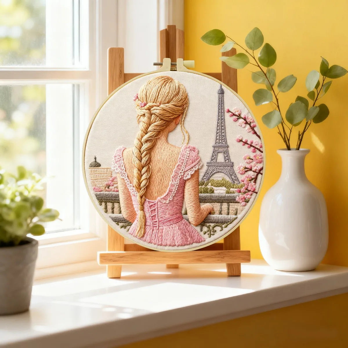Paris Eiffel Tower Embroidery Kit for Adults – Romantic French Girl DIY Needlepoint Hoop Art Parisian Decor Craft Gift for Her