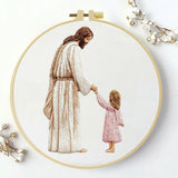Jesus Holding Child Embroidery Kit – Minimalist Christian Needlepoint Pattern with Faith Inspired Religious Wall Art Decor