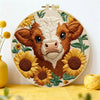 Highland Cow with Sunflowers Embroidery DIY Kit – Farm Animal Beginner Stitching Kit with Hoop, Pattern & Threads