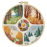 Four Seasons Landscape Embroidery Kit – Spring Summer Fall Winter DIY Sewing Craft, Nature Hoop Wall Art Decor