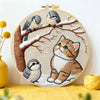 Winter Kitten & Snowbirds Embroidery DIY Kit – Cute Animal Hand Stitch Craft with Hoop & Threads