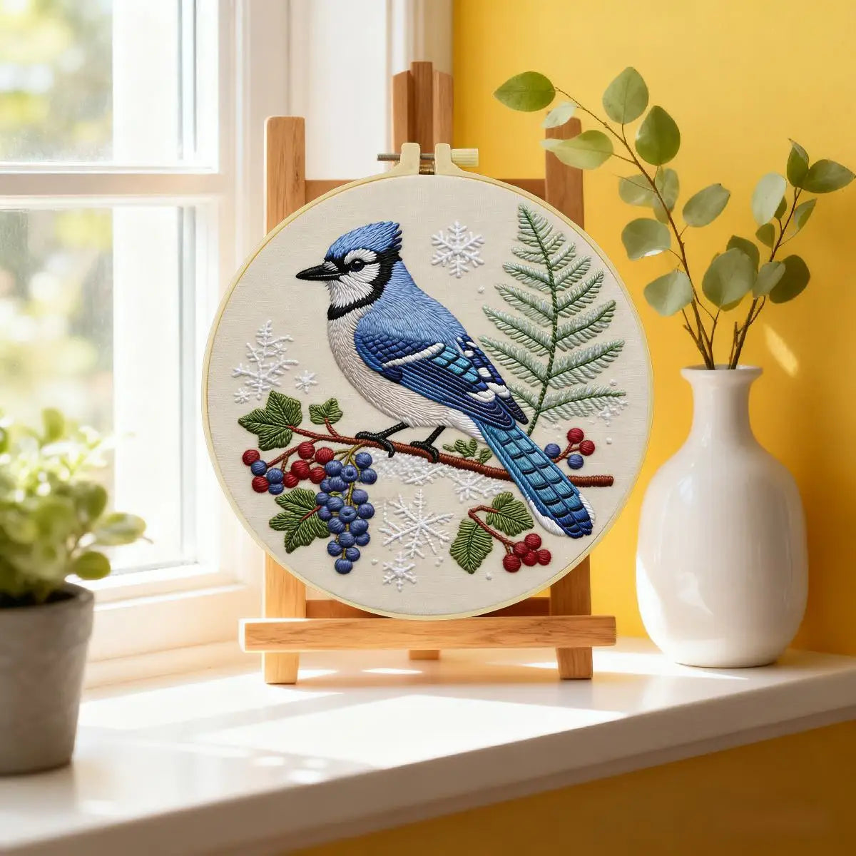 Blue Jay Bird Embroidery Kit for Beginners – DIY Nature Hand Embroidery Hoop Set