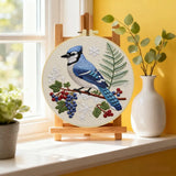 Blue Jay Bird Embroidery Kit for Beginners – DIY Nature Hand Embroidery Hoop Set