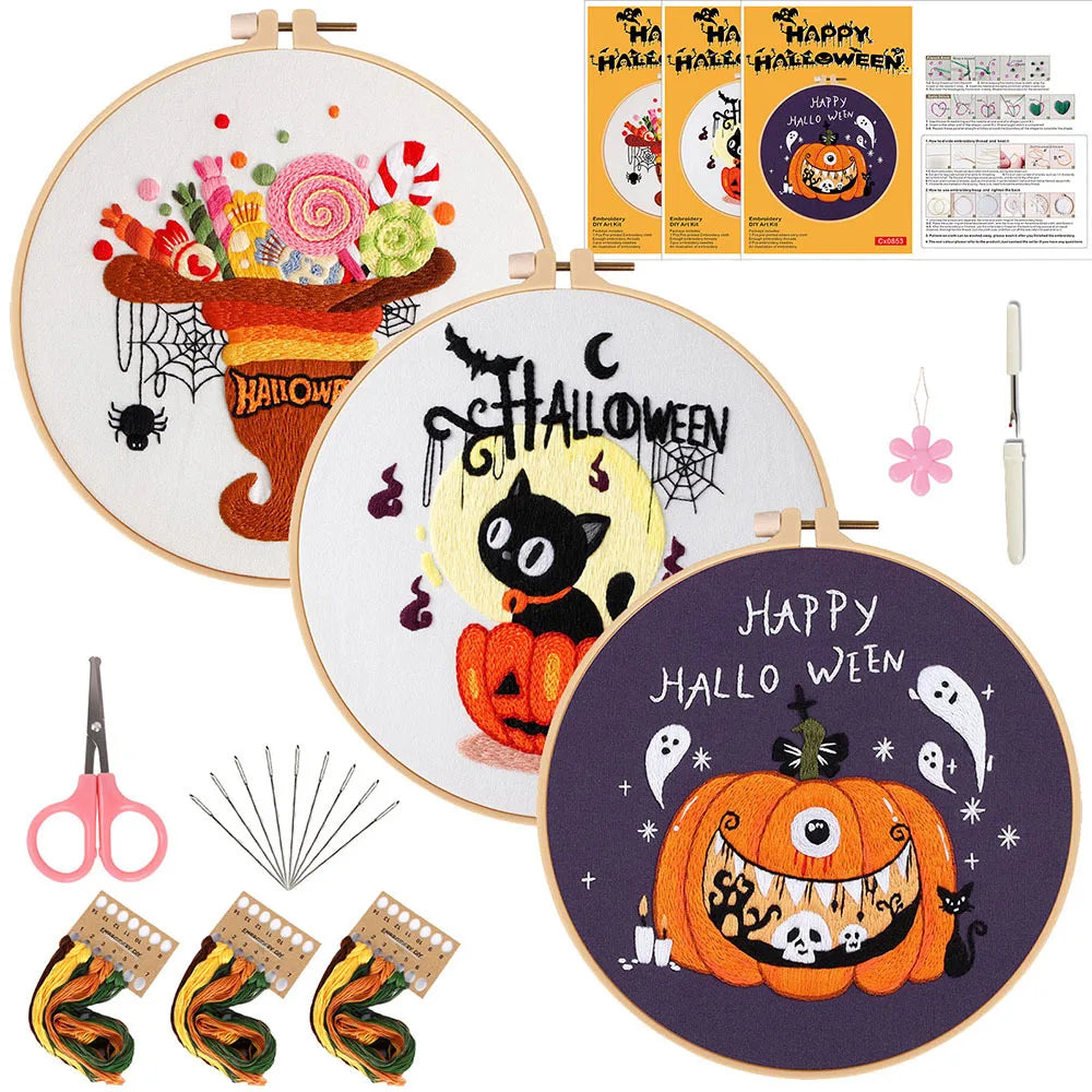Cute Halloween Embroidery Kit – Set of 3