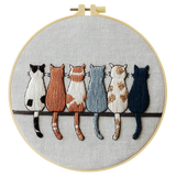 Minimalist Cat Lineup Embroidery Kit – Cute Sitting Cats Needlepoint Pattern with Modern Neutral Aesthetic for Cat Lovers