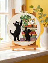 Black Cat Embroidery Kit for Beginners – DIY Cute Cat Hand Embroidery Hoop Set