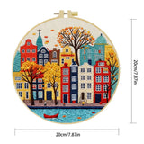Colorful Cityscape Embroidery Starter Kit – DIY European Street Sewing Art Set for Beginners