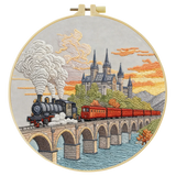 Vintage Steam Train Embroidery Starter Kit – DIY Scenic Landscape Sewing Art Set for Beginners