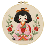 Cute Japanese Doll Embroidery Starter Kit DIY – Beginner Kawaii Hand Embroidery Kit with Floral Design