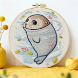 Cute Baby Seal Embroidery Kit – Kawaii Ocean Animal DIY Hand Embroidery Set Kits For Stitchers