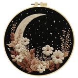 Moon & Floral Night Embroidery Starter Kit – DIY Celestial Sewing Art Set for Beginners