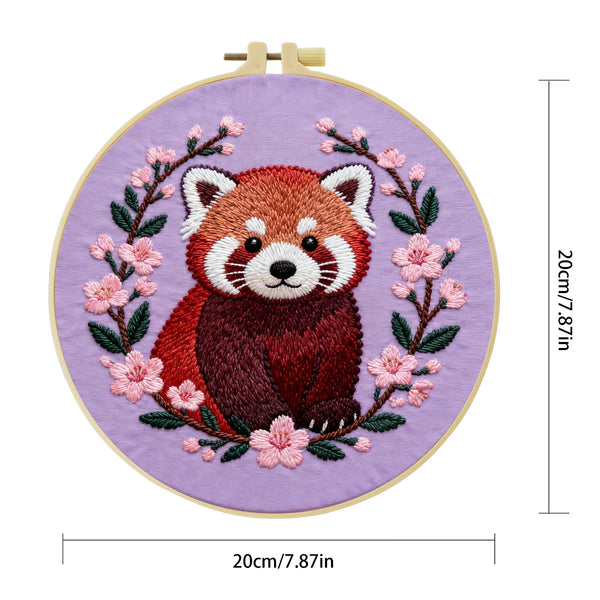 Red Panda Embroidery DIY Kit – Cute Animal Beginner Stitching Kit with Hoop, Pattern & Threads