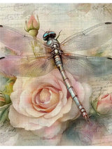 Vintage Dragonfly & Blush Rose Cross Stitch Kit