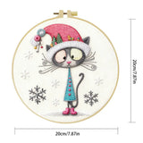 Christmas Cat Embroidery Kit – Cute Winter Kitty DIY Hand Embroidery Hoop Art Set