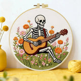 Skeleton Guitarist Embroidery Kit – Floral Music & Wildflower Design Kits For Stitchers