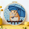 Rainy Day Hamster Embroidery Kit – Cute Umbrella Hamster DIY Hand Embroidery Set ☔🐹💙 Kits For Stitchers