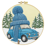 Winter Car Embroidery Starter Kit – DIY Cute Snowy Scene Sewing Art Set for Beginners