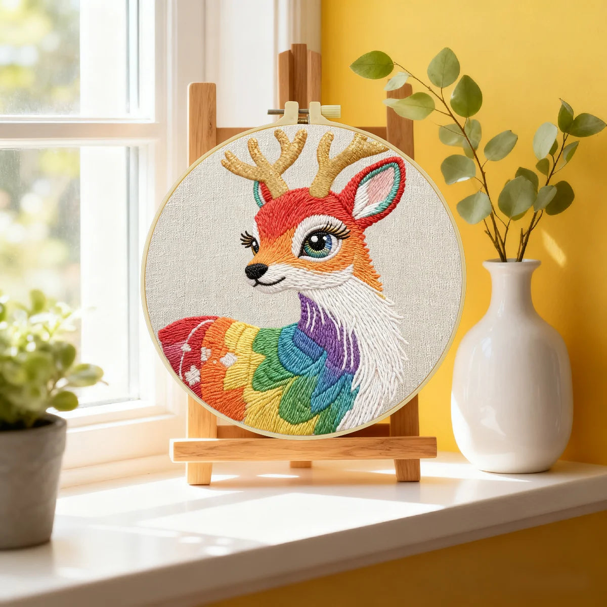 Colorful Deer Embroidery Starter Kit – DIY Woodland Animal Sewing Art Set for Beginners
