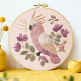 Pink Cockatoo Embroidery Kit – Floral Galah Parrot DIY Hand Embroidery Hoop Art Set Kits For Stitchers