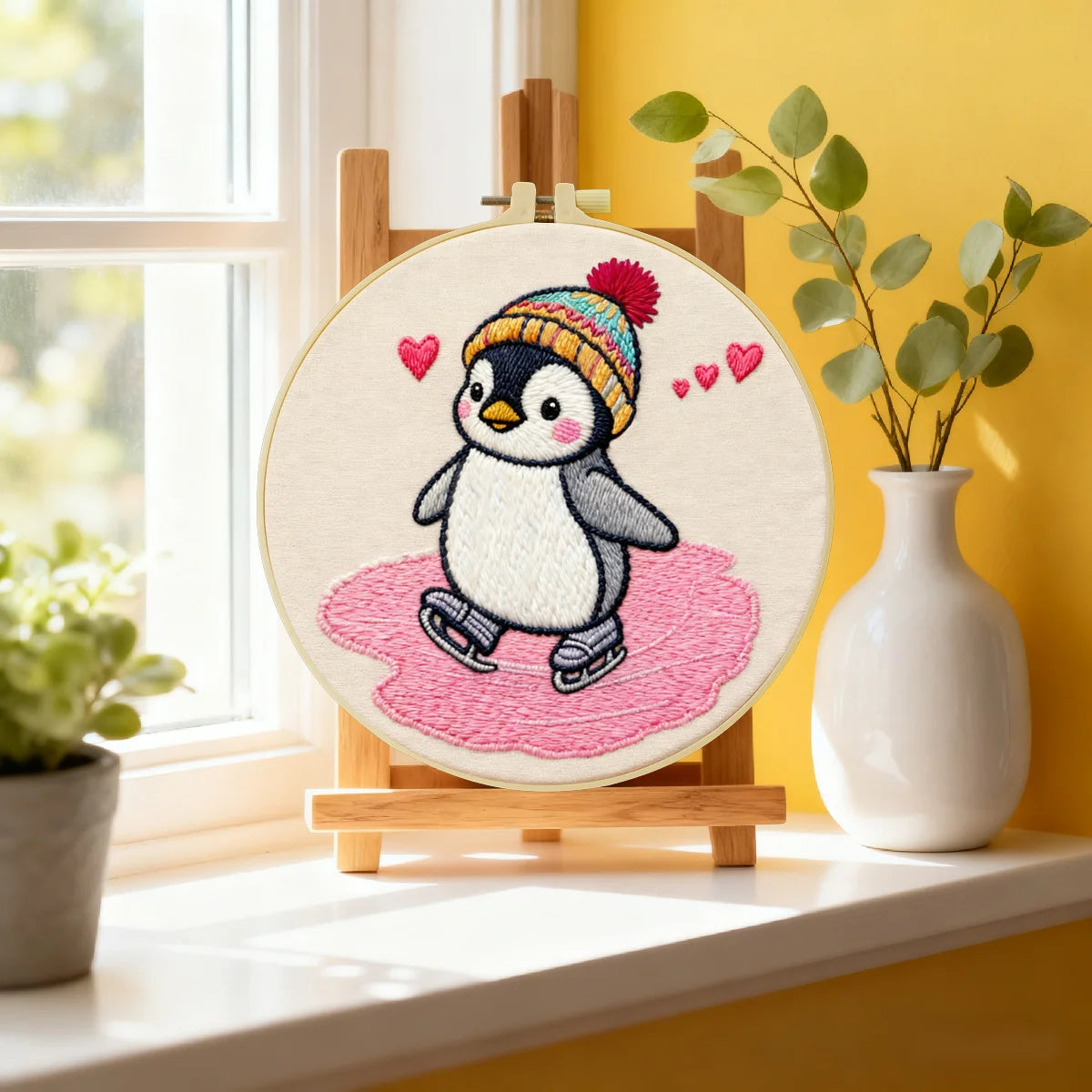 Cute Penguin Embroidery Starter Kit – DIY Cartoon Animal Sewing Art Set for Beginners