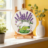 Sleeping Cat Lavender Embroidery Kit for Beginners – DIY Hand Embroidery Hoop Set