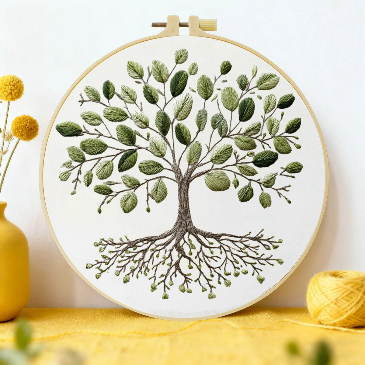 Tree of Life Embroidery DIY Kit – Botanical Nature Beginner Stitching Kit with Hoop, Pattern
