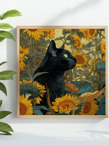 Midnight Cat in a Sunflower Garden Cross Stitch Kit 🌻🐈‍⬛