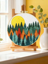 Moonlit Forest Embroidery Kit – Colorful Pine Trees DIY Hand Embroidery Hoop Art Set