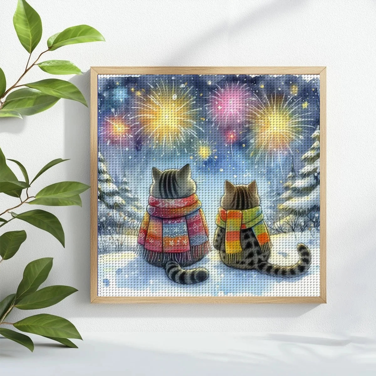 Winter Fireworks Cat Companions Cross Stitch Kit 🐱❄️🎆