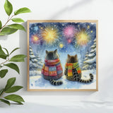 Winter Fireworks Cat Companions Cross Stitch Kit 🐱❄️🎆