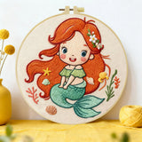 Cute Mermaid Girl Embroidery Starter Kit DIY – Beginner Cartoon Ocean Hand Embroidery Kit