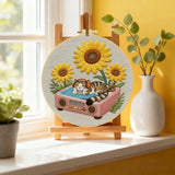 Sunflower DJ Cat Embroidery Kit Kits For Stitchers