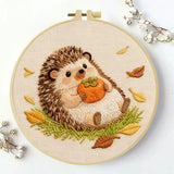 Cute Autumn Hedgehog & Pumpkin Embroidery Kit Kits For Stitchers