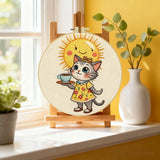 Cute Cat Tea Party Embroidery Kit – Kawaii Sunshine DIY Hand Embroidery Hoop Art Set