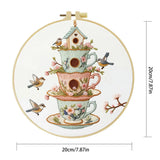 Vintage Teacup Birdhouse Embroidery Kit – Floral Birds DIY Hand Embroidery Hoop Art Set