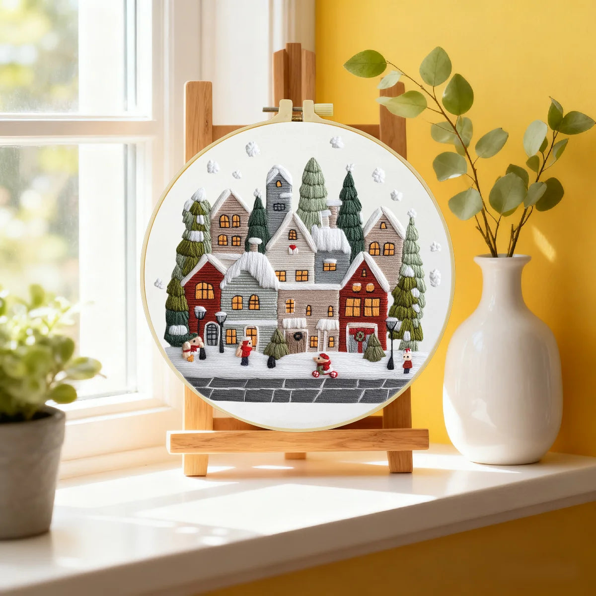 Highland Cow Embroidery DIY Kit – Farmhouse Animal Beginner Stitching Kit with Hoop & Pattern