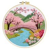 Cherry Blossom Bridge Embroidery Kit – Japanese Spring Garden Landscape Design Kits For Stitchers
