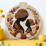 Mother & Daughter Silhouette Embroidery Kit – Elegant Floral Family Needlepoint Pattern with Warm Neutral Earth Tones