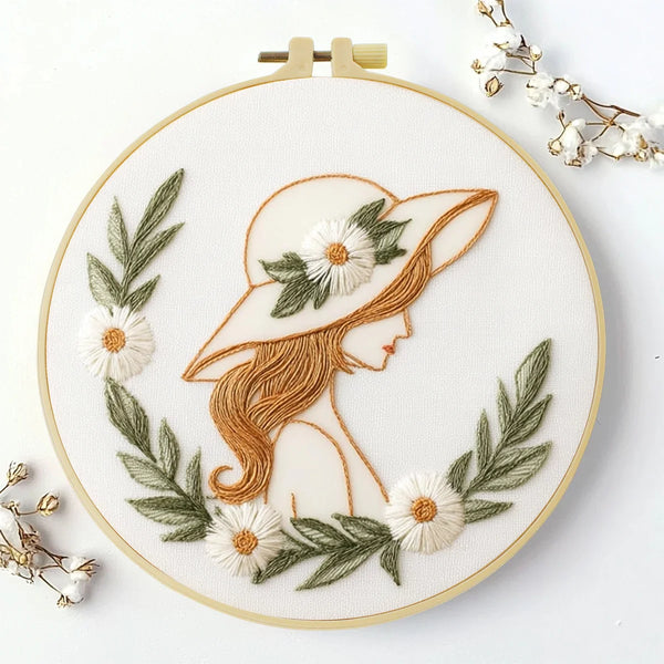 Floral Lady Portrait Hand Embroidery Kit