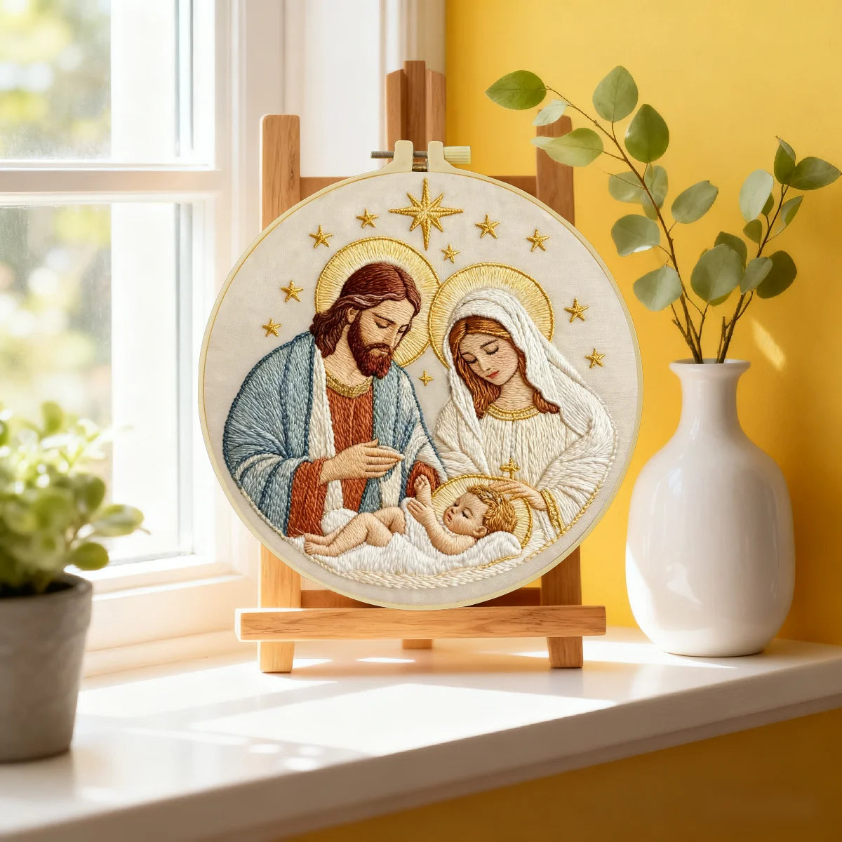 Holy Family Nativity Embroidery Kit – Jesus Mary Joseph Religious DIY Hand Embroidery Hoop Art, Christian Christmas Wall Decor Craft