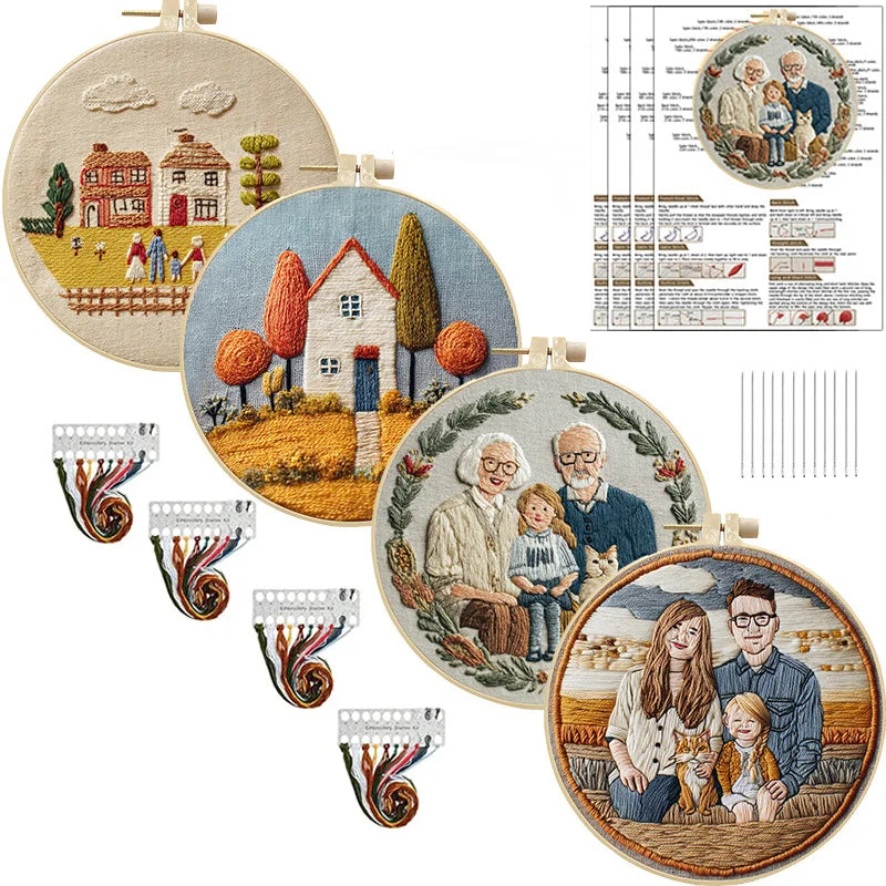 Custom Family Portrait Embroidery Kit – Personalized DIY Hand Embroidery Hoop Art Set from Photo