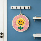 Smiley Sunflower Punch Needle Wall Art – Handmade Embroidery Hoop Decor for Nursery & Cozy Rooms