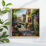 Charming Canal Village Cross Stitch Kit 🚲🌸🏡✨