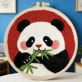 Cute Panda Embroidery Kit – Kawaii Panda Eating Bamboo Needlepoint Pattern for Animal Lovers and Beginner DIY Decor