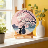 Cherry Blossom Moonlight Embroidery Kit – Peaceful Boy & Dog DIY Hand Embroidery Hoop Art Set