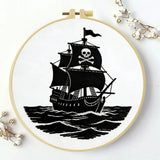 Black Pirate Ship Embroidery Kit – Skull & Crossbones Nautical Design Kits For Stitchers
